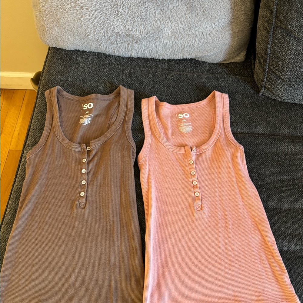 SO Ribbed Sleeveless Tank Tops in Brown and Pink